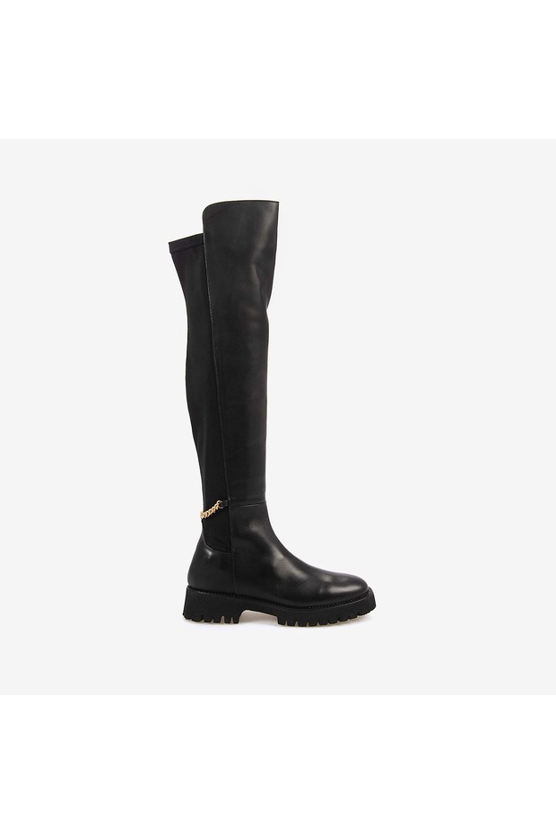 حذاء نسائي من الجلد الطبيعي والأسود المطاطي 5780-57S