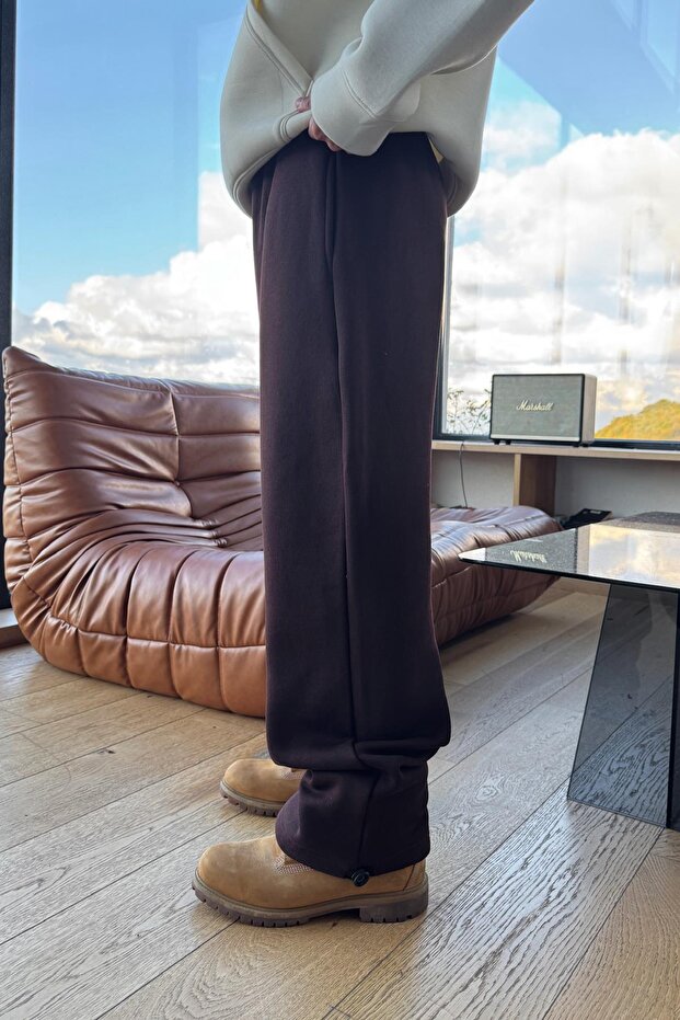 Basic Adjustable Leg Sweatpants Brown - 3