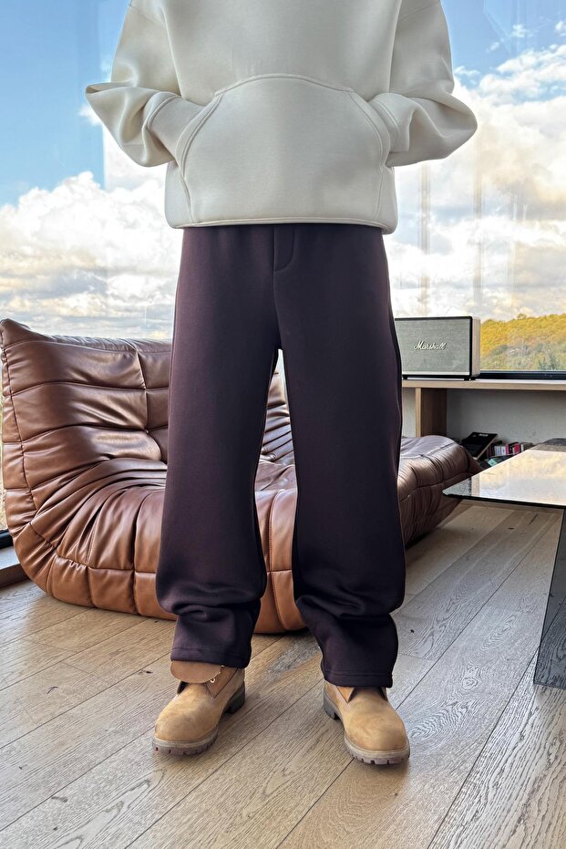Basic Adjustable Leg Sweatpants Brown - 1