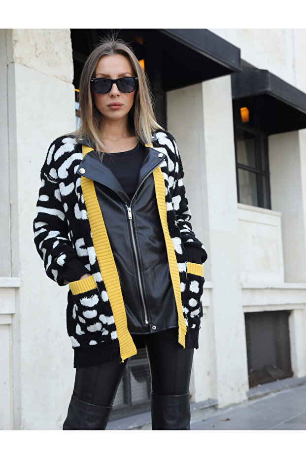 Ri̇verdi̇ Women's Leather Detailed Design Oversize Cardigan