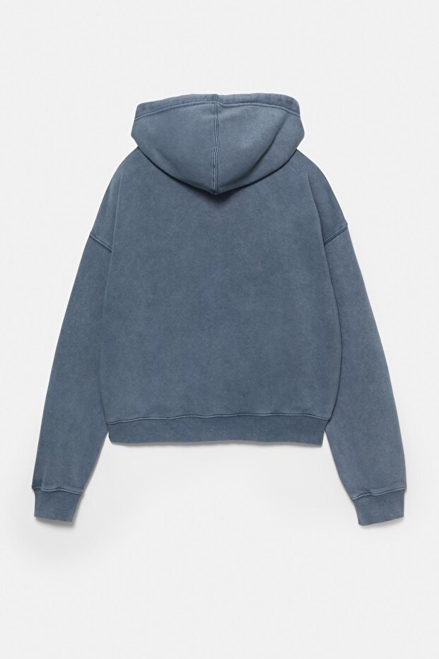 İşlemeli fermuarlı kapüşonlu sweatshirt - 7