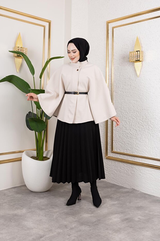 İthal Kaşe Panço-6061 Krem - 6