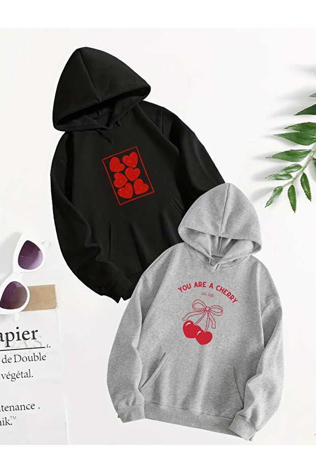 Popular Trend Printed Loose Fit Hooded 2-Piece Set Sweatshirt