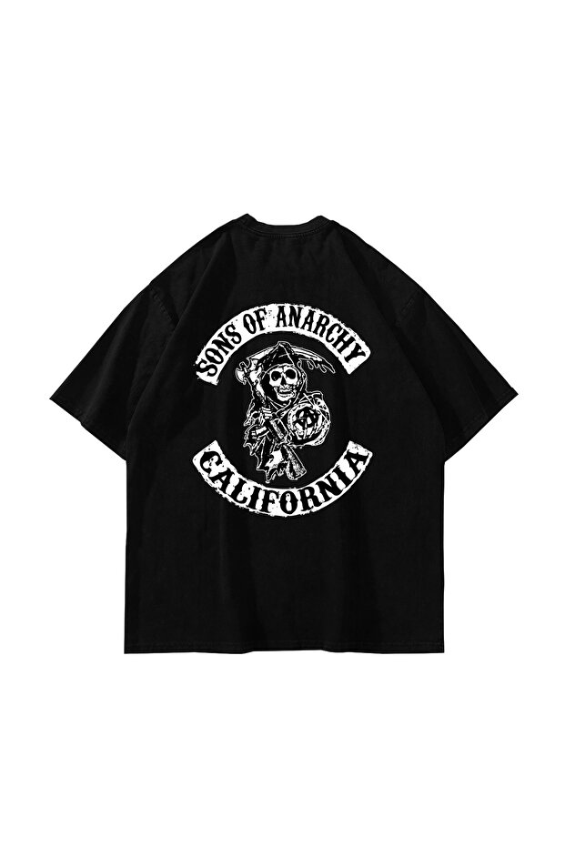تيشيرت أسود كبير الحجم مطبوع عليه Sons Of Anarchy للجنسين