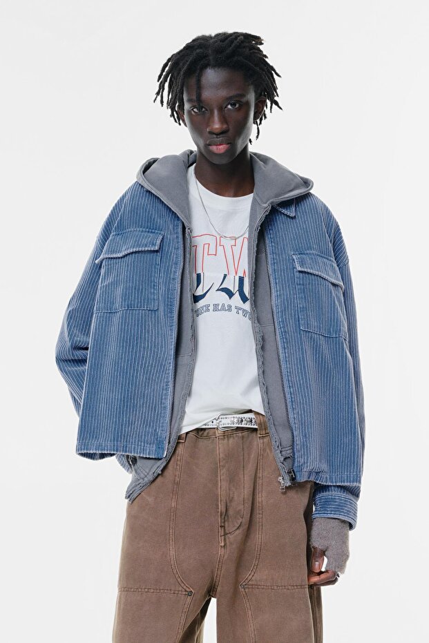 Fermuarlı kadife ince ceket - 6