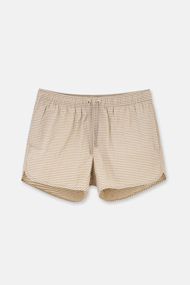 Bej Ekose Desenli Mini Şort - 1