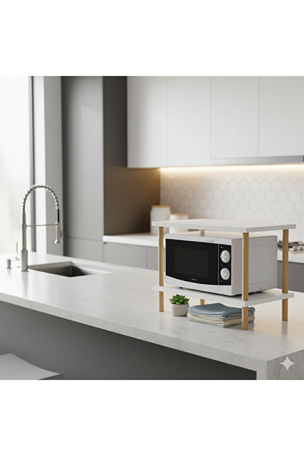 Mutfak Rafı Mikrodalga Rafı Tezgah Üstü Minimal Raf Baharatlık 2 Raflı Düzenleyici - 4