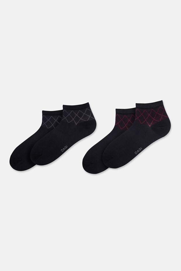 Black Men's 2-Piece Bamboo Baklava Pattern Quarter Socks