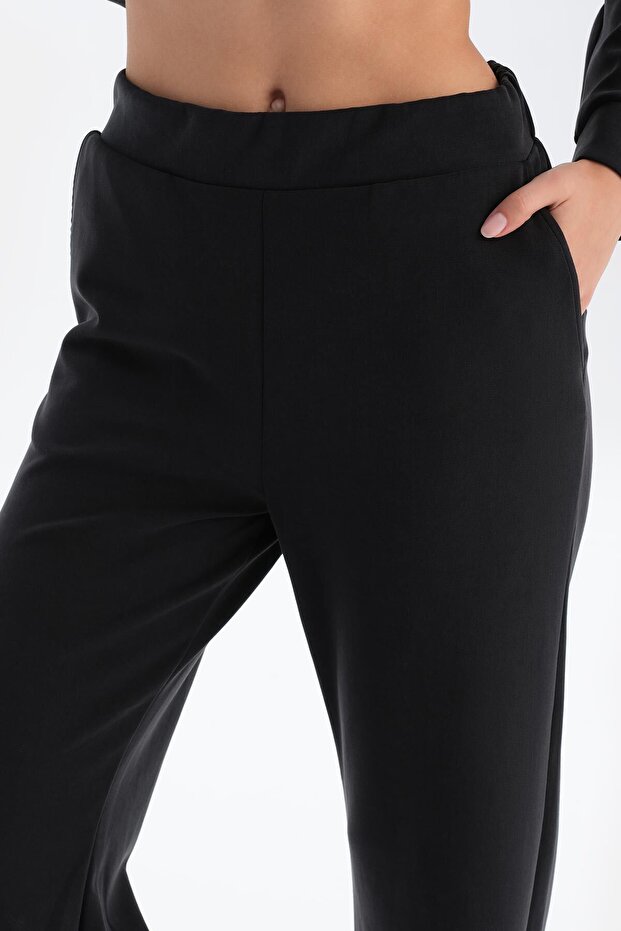 Siyah Bol Paça Basıc Modal Pantolon - 5