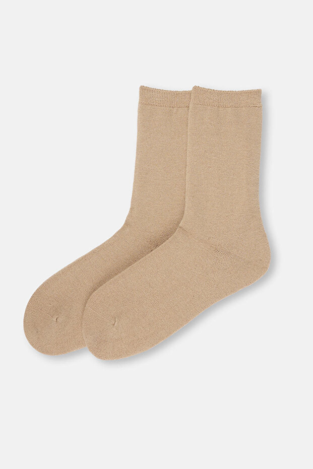 Bej Kadın Yün Karışımlı Basic Çorap - 1