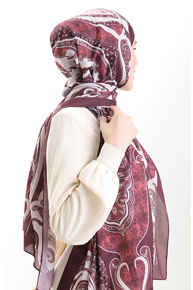 شال ناعم منقوش 70313-10 فيشني - 3