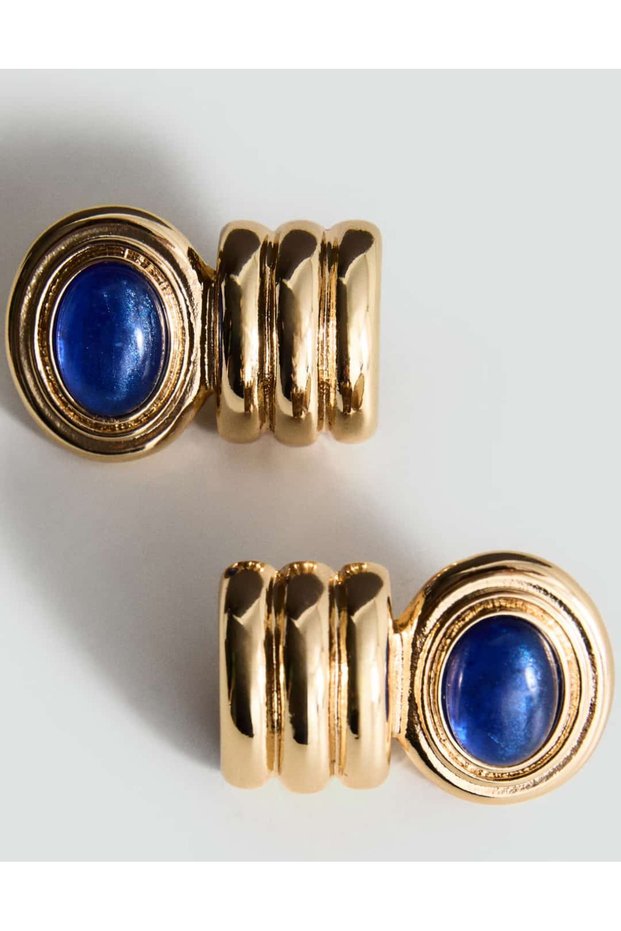 Brand Model Gold Color Blue Stone Earrings