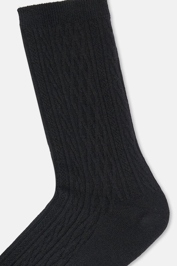 Siyah Kadın Örgü Desen Bambu Çorap - 3