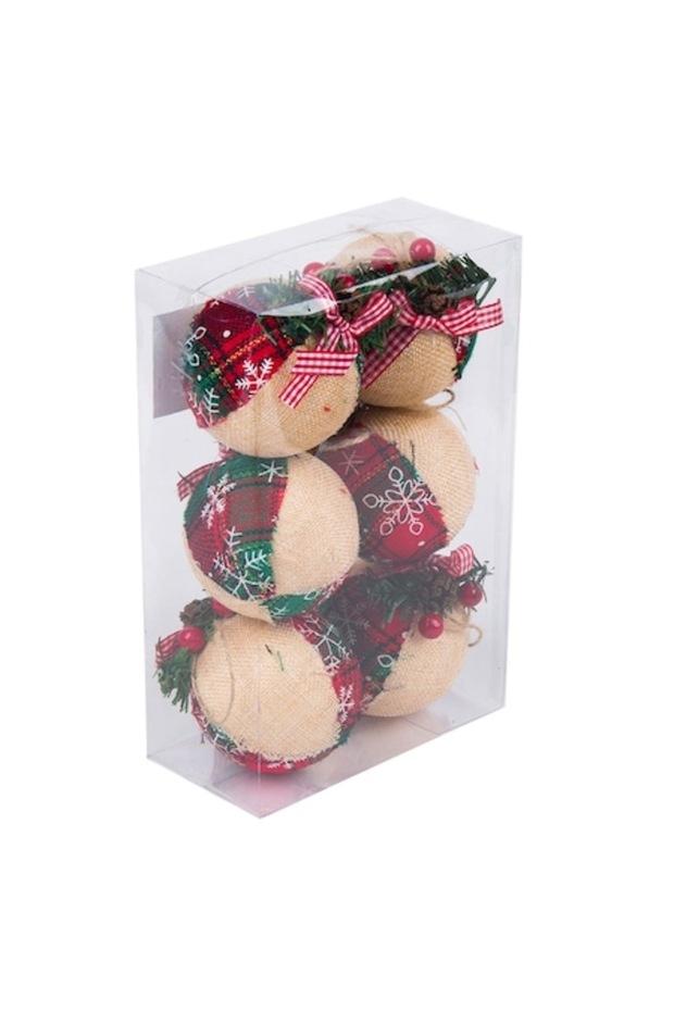 Set 6 ornamente de Crăciun, OffLimits, model cu fundă, 8 cm