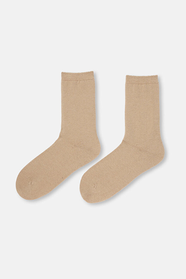 Bej Kadın Yün Karışımlı Basic Çorap - 2