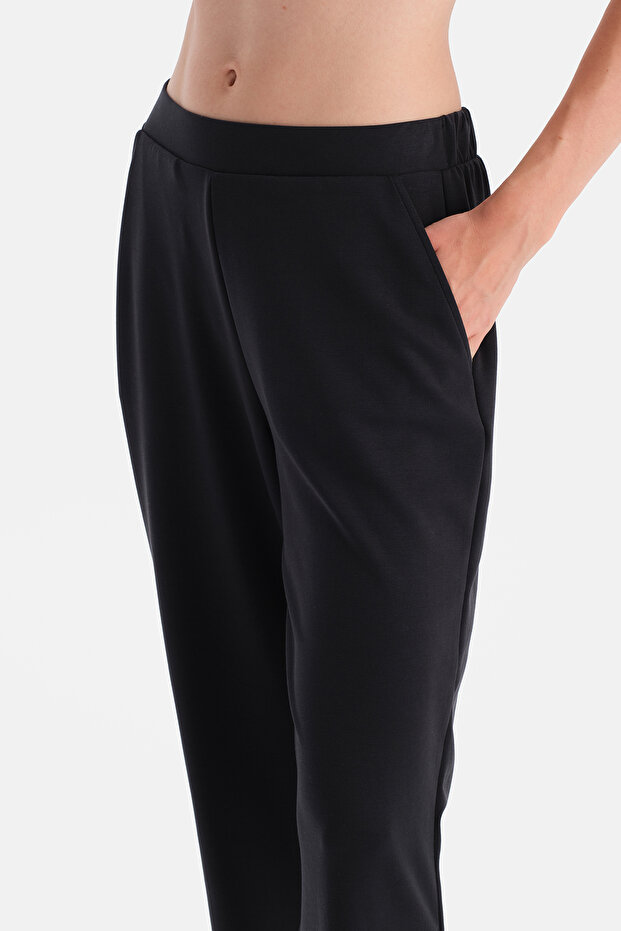 Siyah Bol Paça Basic Modal Pantolon - 6