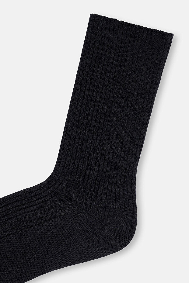 Siyah Kadın 2'li Rib Bambu Çorap - 4