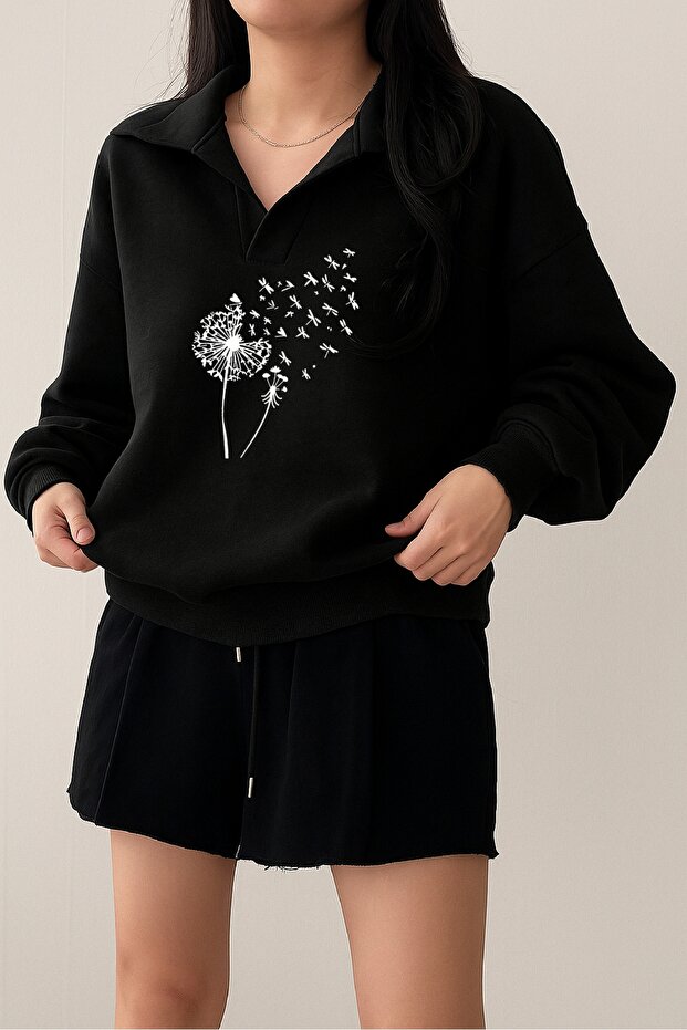 Unisex V-Yaka Basic Oversize Sweatshirt - 1