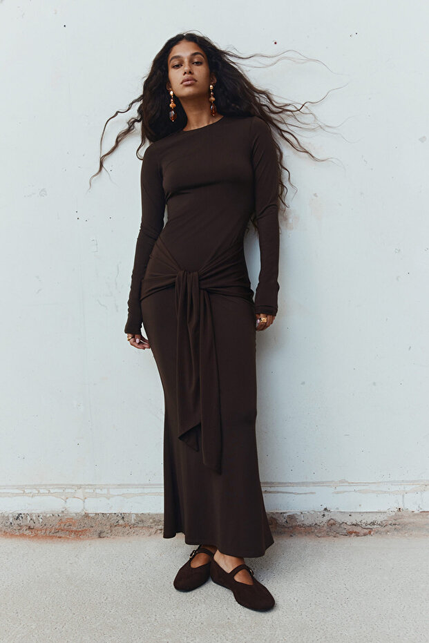 Uzun Kollu Jarse Elbise - 2