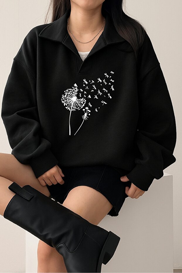 Unisex V-Yaka Basic Oversize Sweatshirt - 3