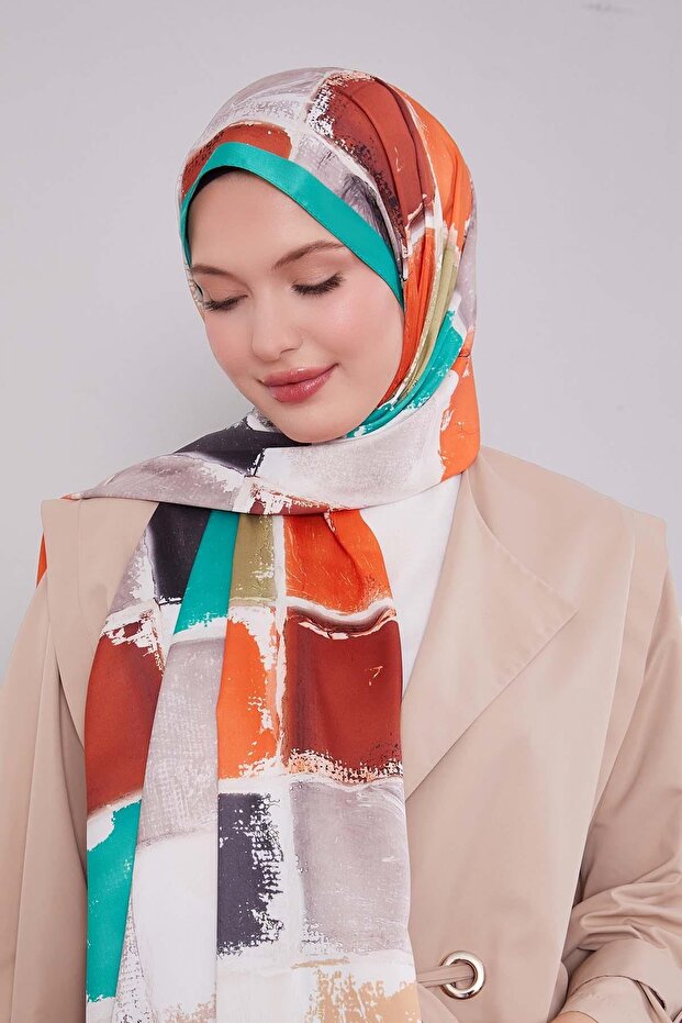 Green Checkerboard Pattern Twill Shawl