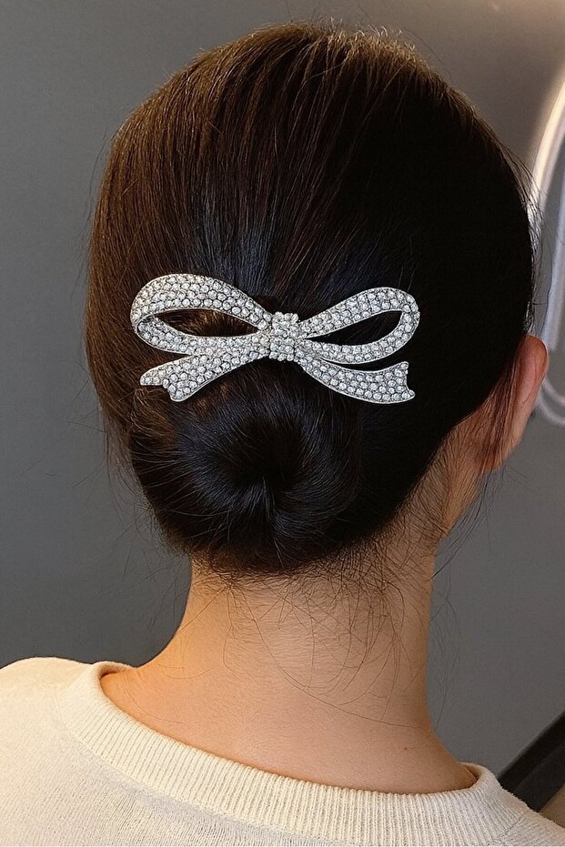 Silver Color Pearl Detailed Bun Hair Clip