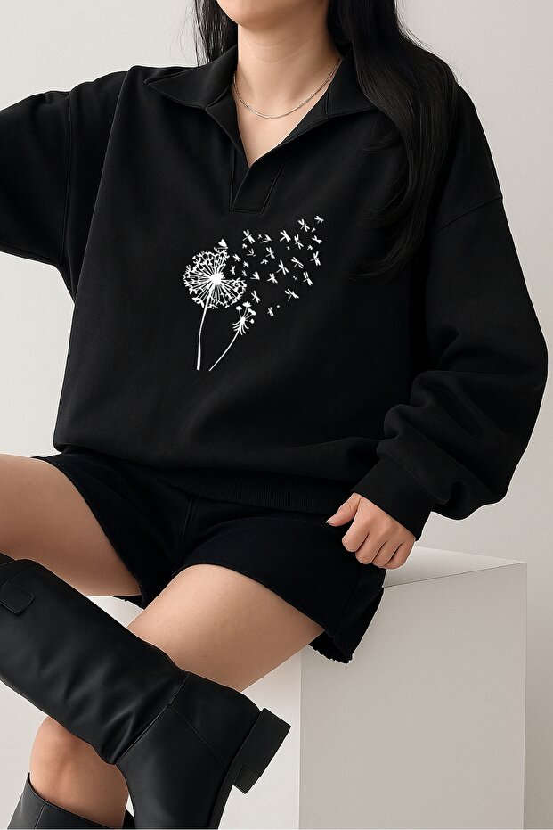 Unisex V-Yaka Basic Oversize Sweatshirt - 5