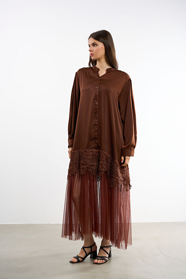 Tüllü Dantelli Elbise - 3