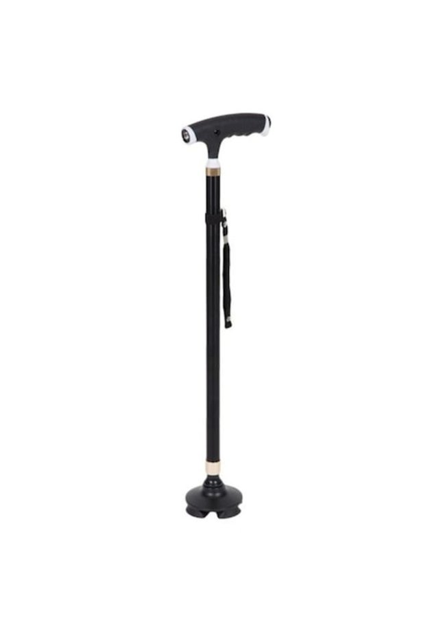 Adjustable Height Walking Stick with Light, Black