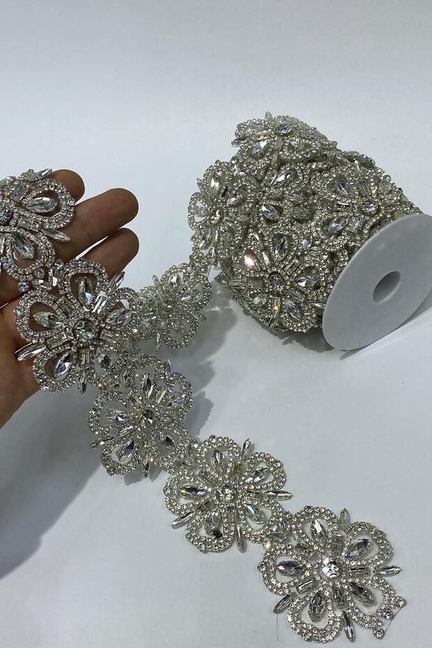 Çiçek Desen Taşlı Şerit Aplik Bordür - 6