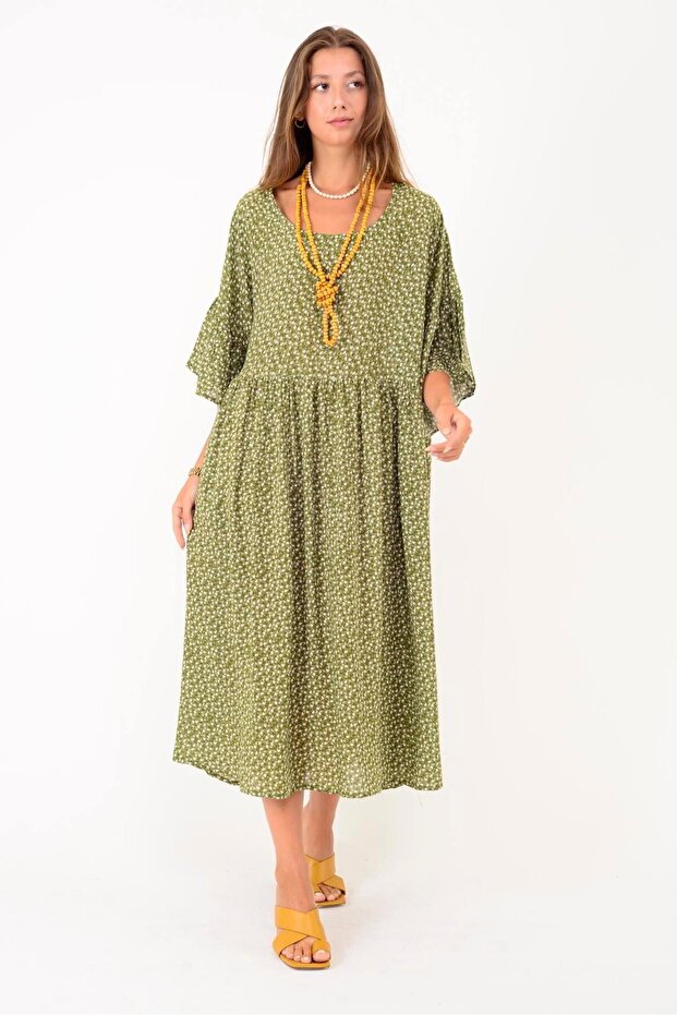 AN136 ÇITIR ÇİÇEK DESENLİ ROBALI VOLANLI BOHO ELBİSE - 1