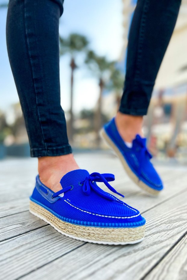 Ch311 Espadril Men's Casual Lace-Up Straw Sole Knitwear Classic Shoes Tht - Blue