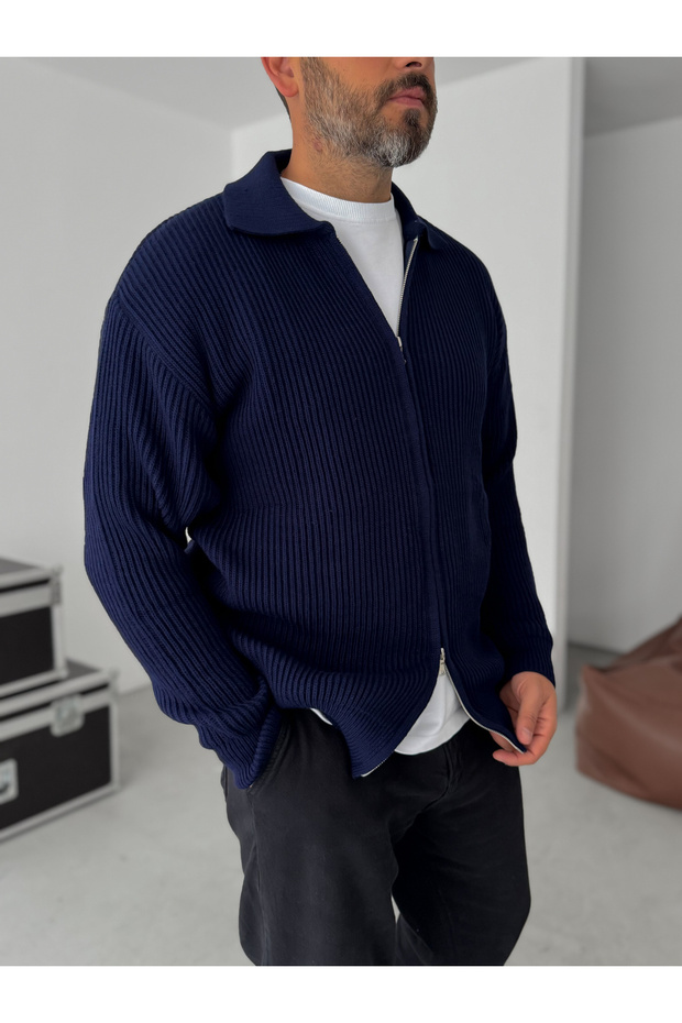 Lacivert Fermuarlı Triko Sweat DF-002 - 3