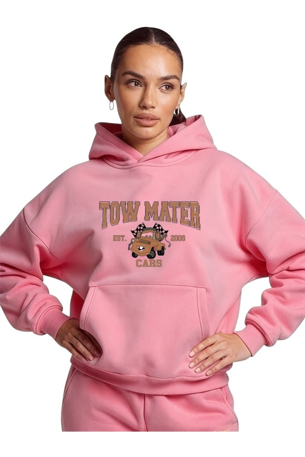 Unisex Tow Mater Cars Colorful Custom Printed Cotton Oversize Hooded Sweatshirt