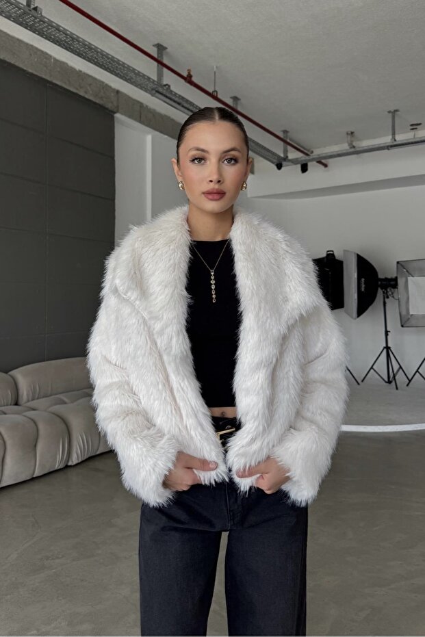 معطف فرو قصير مستورد بياقة مغلقة من الأمام - 3