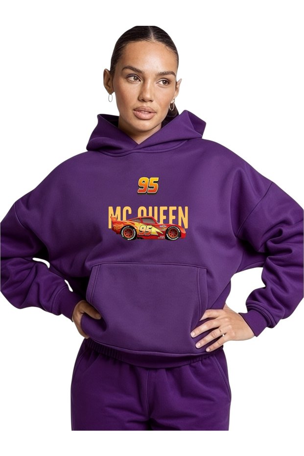 Unisex Car Mc Queen Colorful Custom Printed Cotton Oversize Hooded Sweatshirt