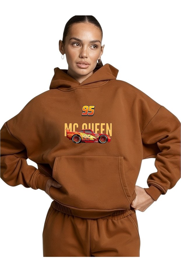 Unisex Car Mc Queen Colorful Custom Printed Cotton Oversize Hooded Sweatshirt