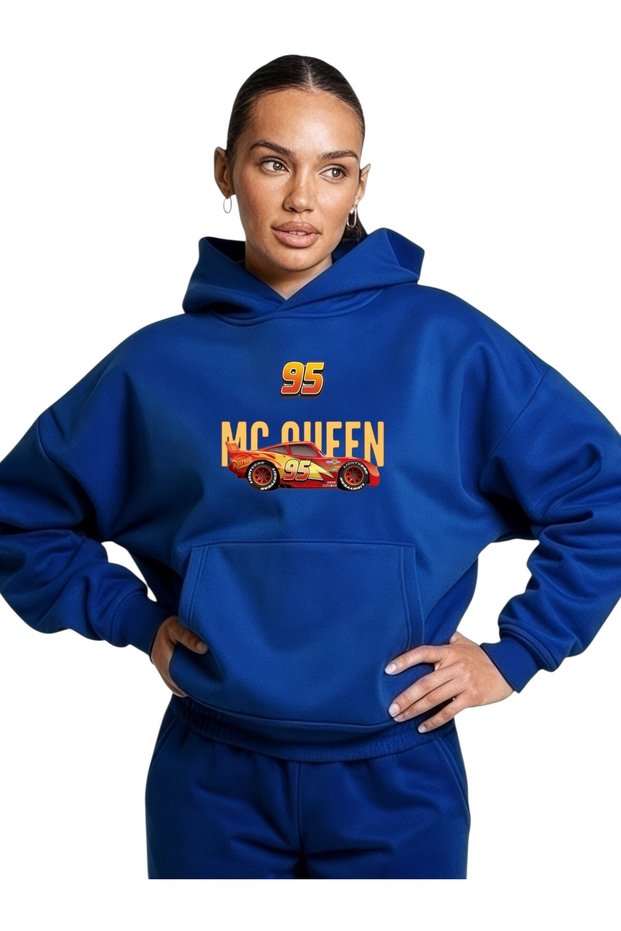 Unisex Car Mc Queen Colorful Custom Printed Cotton Oversize Hooded Sweatshirt