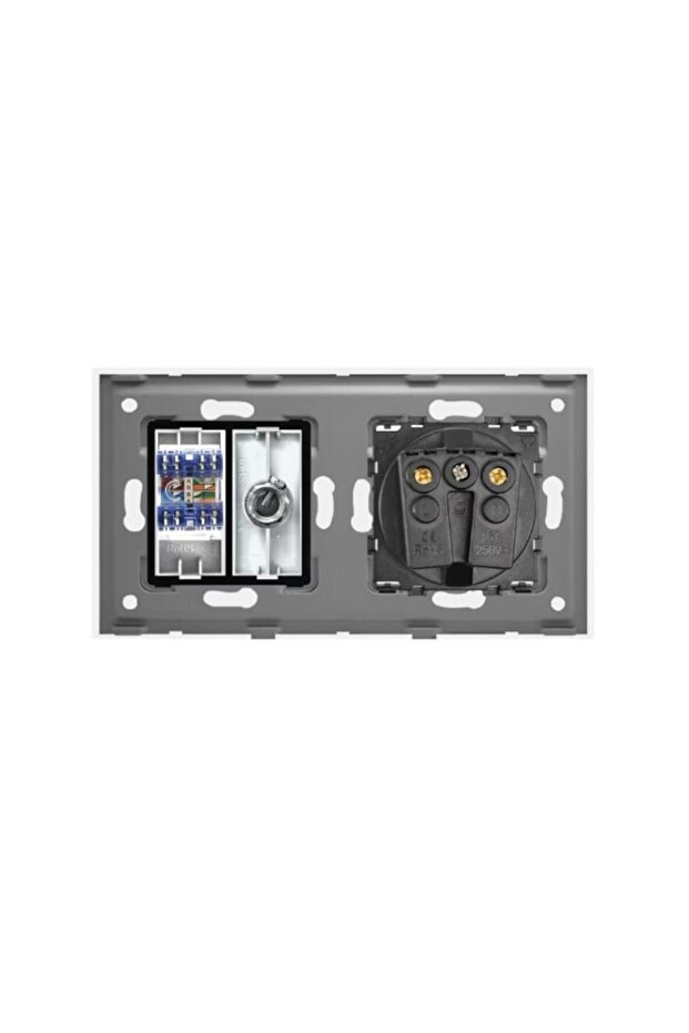 Double Socket 4 Modules (2+2M), 1x Shuko 16A + 1x Internet Socket CAT6 RJ45 + 1x TV Socket, Glass Fr - 2