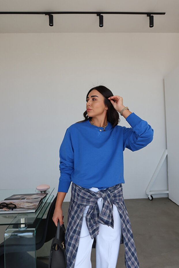 Bisiklet Yaka Oversize Basic Sweat - 1