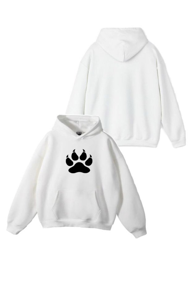 New Season Claw Printed 3 Yarn Cotton Hooded Sweatshirt