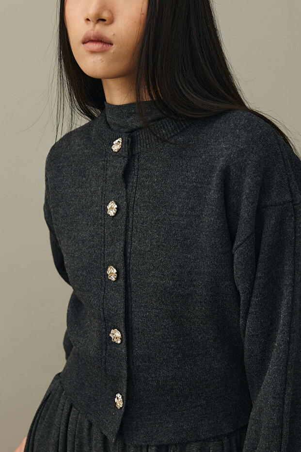 Dore Düğmeli Triko Hırka Antrasit - 6