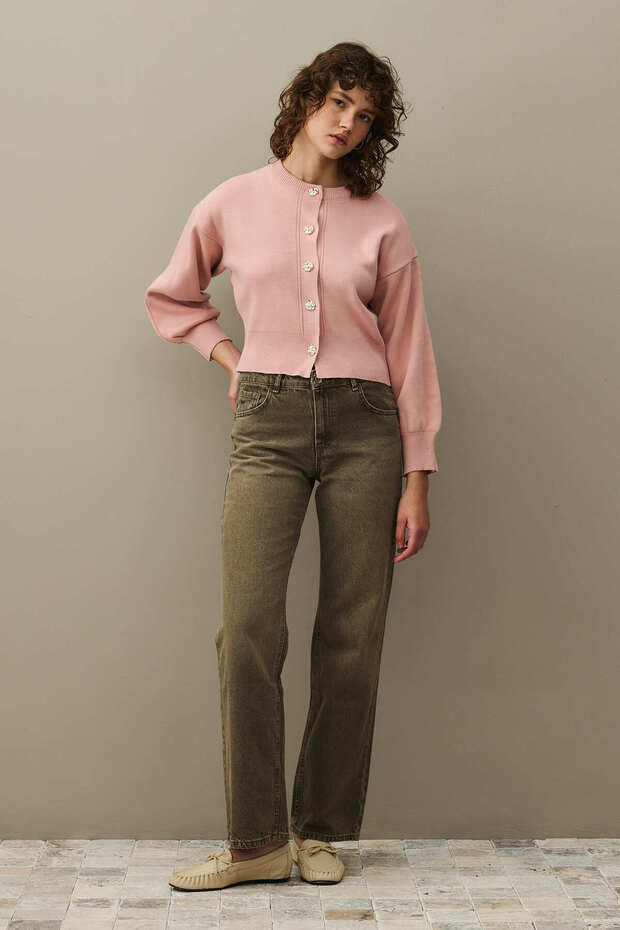 Dore Düğmeli Triko Hırka Pembe - 1