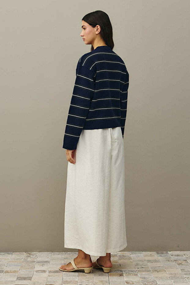 Çizgili Basic Triko Kazak Lacivert - 8