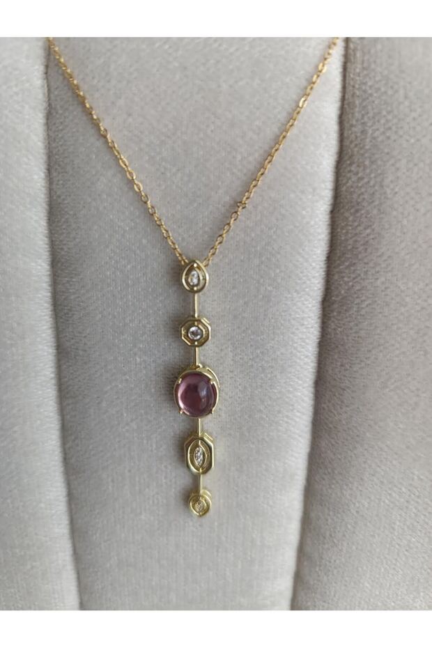 Zircon Stone, Y Model Purple Steel Necklace