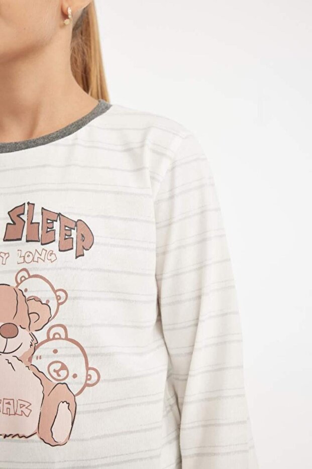 Kız Çocuk Pijama Takımı Ayı Baskılı Uzun Kollu Üst Uzun Alt (24 AU) - 6