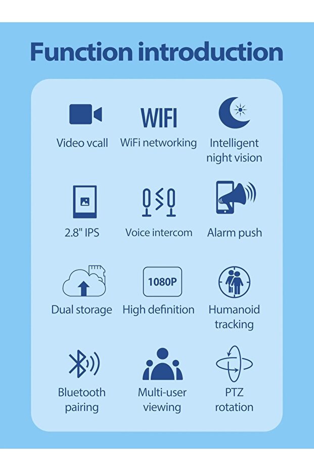 Security Camera i 360°, Night Vision, With Live Video Calling & Recording, Smart Portable LCD Displ - 3
