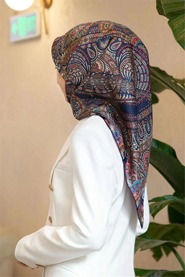 Twill Silk Scarf Navy Blue Etro Pattern