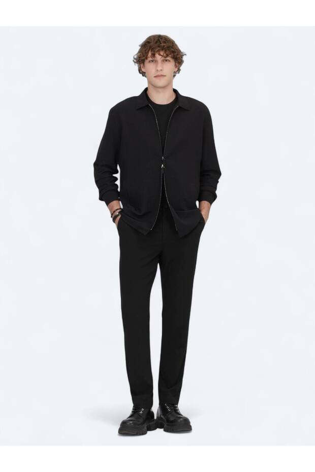 Siyah Regular Fit Dokuma Overshırt - 2
