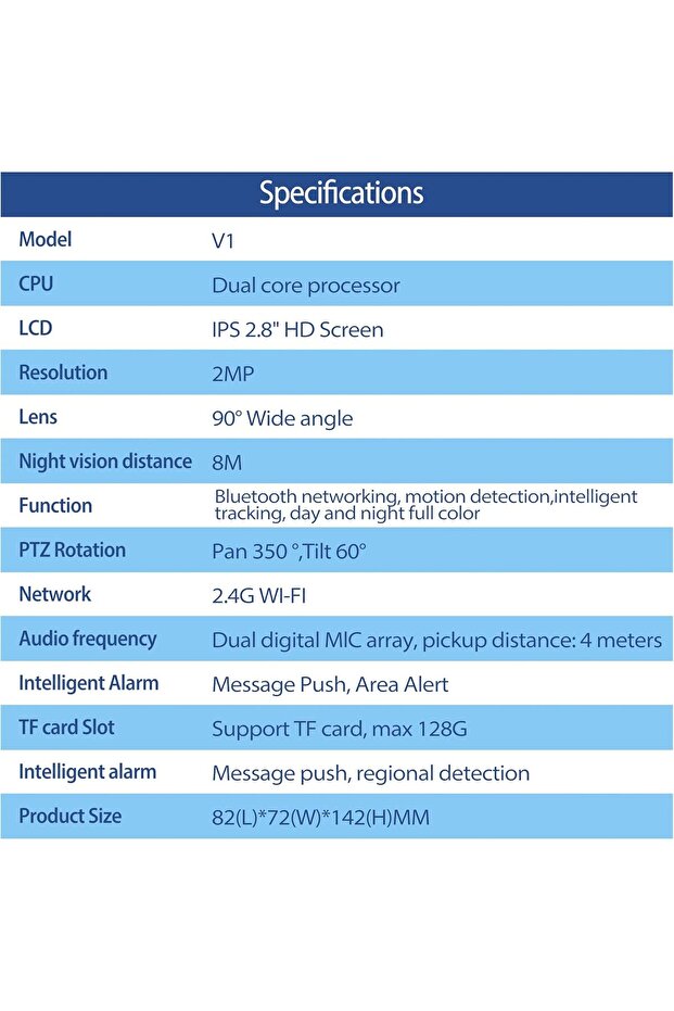 Security Camera i 360°, Night Vision, With Live Video Calling & Recording, Smart Portable LCD Displ - 4